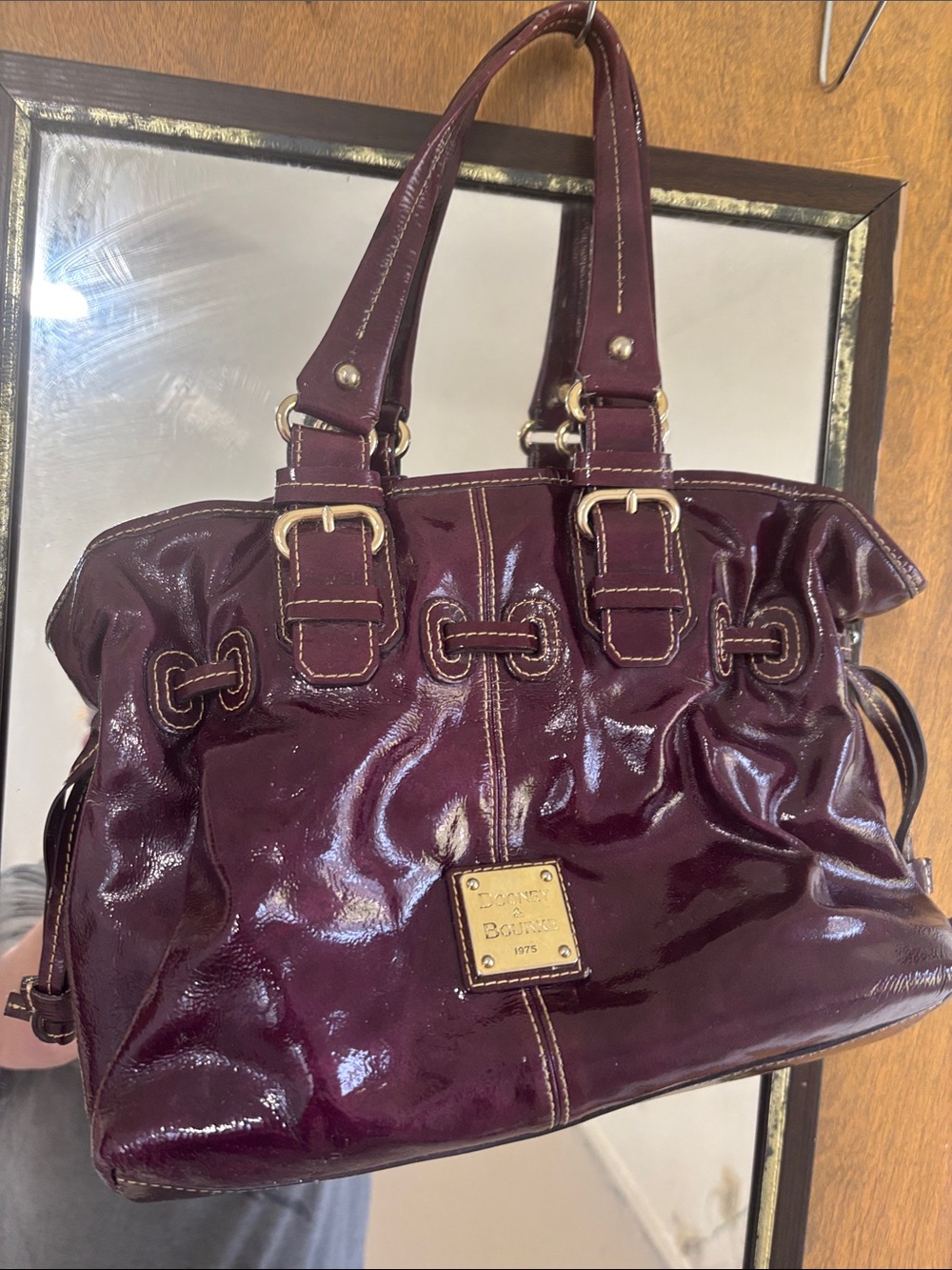 Dooney & Bourke Patent Shoulder Bag in Plum with matching wallet